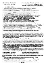 Đề kiểm tra học kỳ I môn Tiếng Anh 9 - Năm học 2018-2019